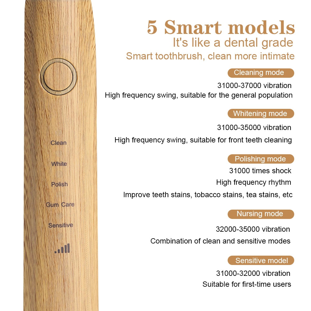 Bamboo Electric Toothbrushes Wireless Charging