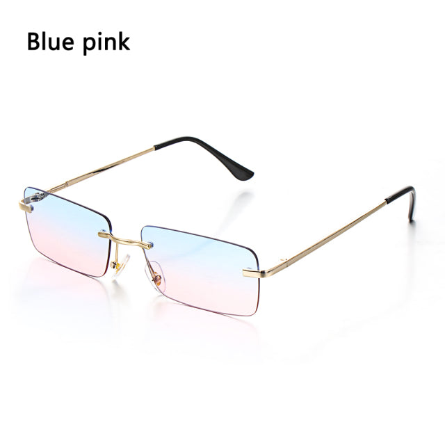 Rimless Small Rectangle Sunglasses UV400 Eyewear