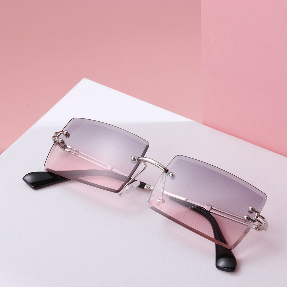 Rimless Small Rectangle Sunglasses UV400 Eyewear