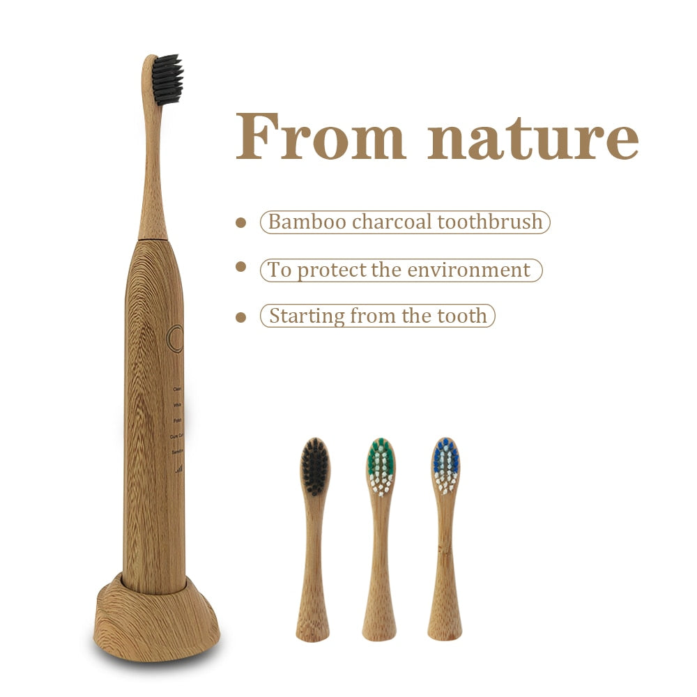 Bamboo Electric Toothbrushes Wireless Charging